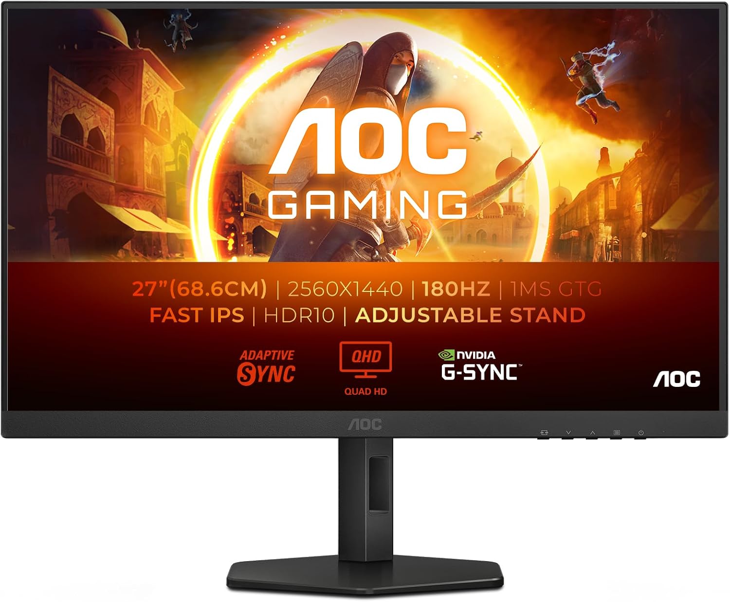 Detalle de AOC Q27G4XF 27-inch WQHD gaming monitor (180Hz, Fast IPS, HDR10, Adaptive Sync) with height adjustment