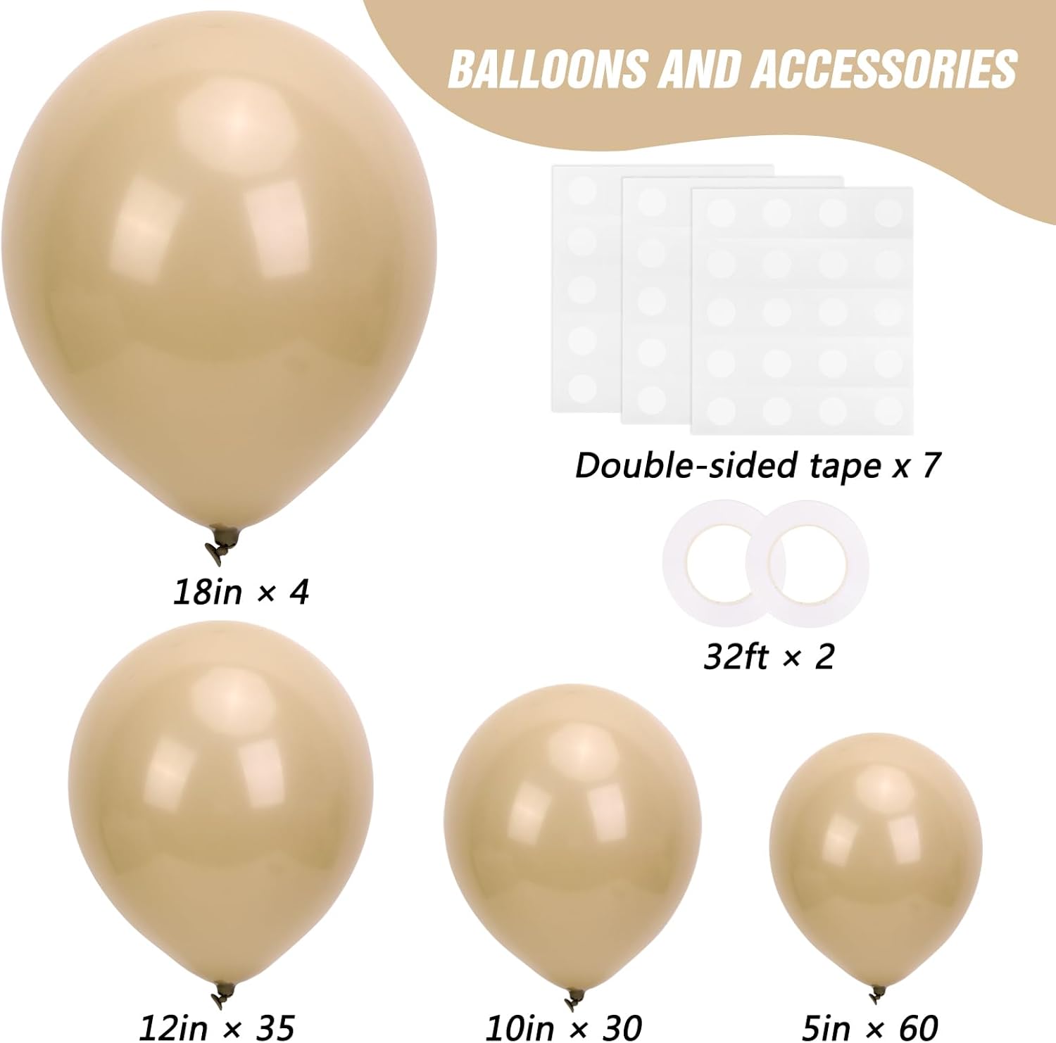 Thumbnail 1 de RUBFAC Vanilla Brown Beige Balloons 129pcs – Multi-Size Latex Balloon Kit for Wedding, Baby Shower, and Themed Parties