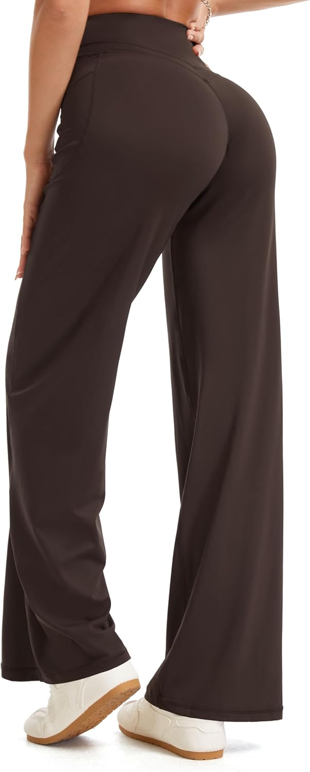 Detalle 2 de THE GYM PEOPLE Women's Wide-Leg Yoga Pants, 29"/31", High Waist & Side Pockets