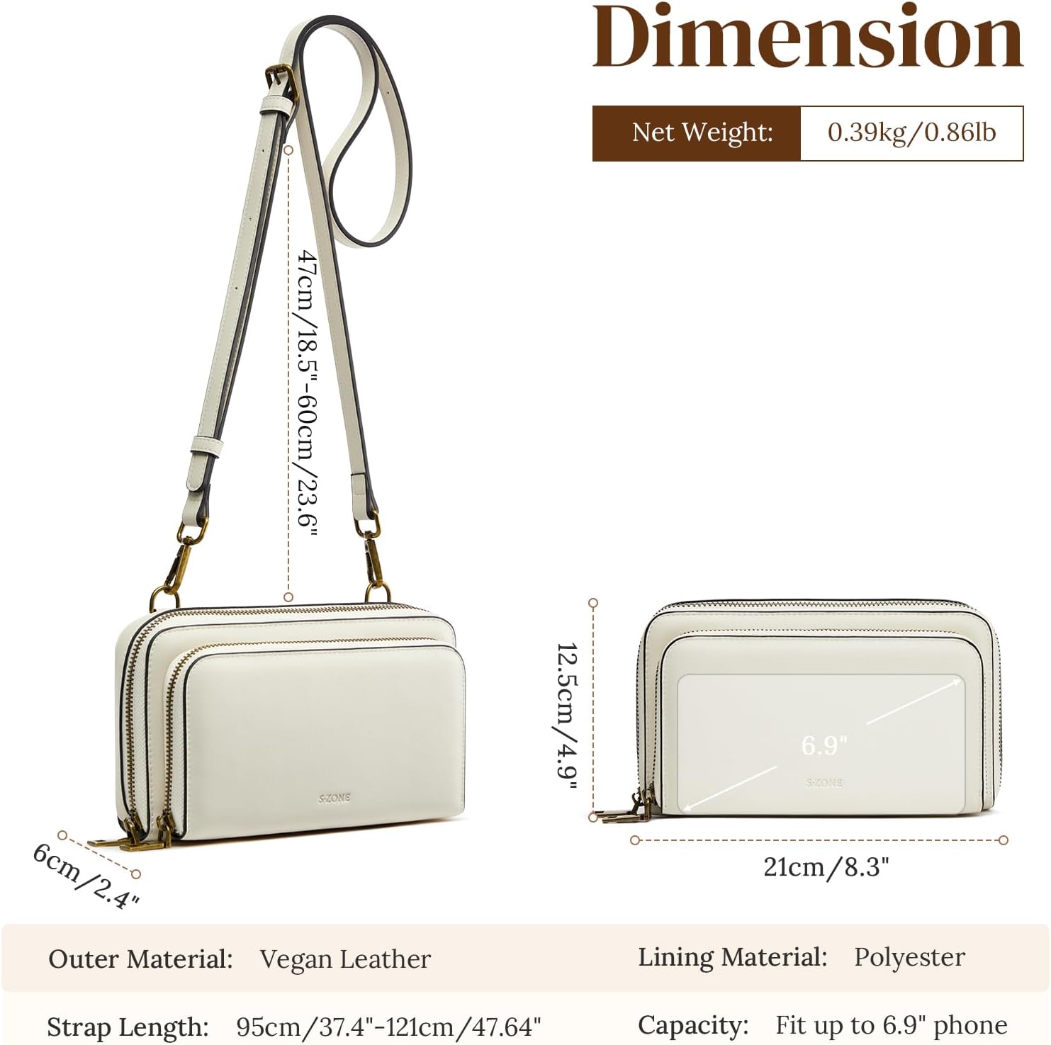 Thumbnail 3 de S-ZONE Faux Leather Women Crossbody Shoulder Bag