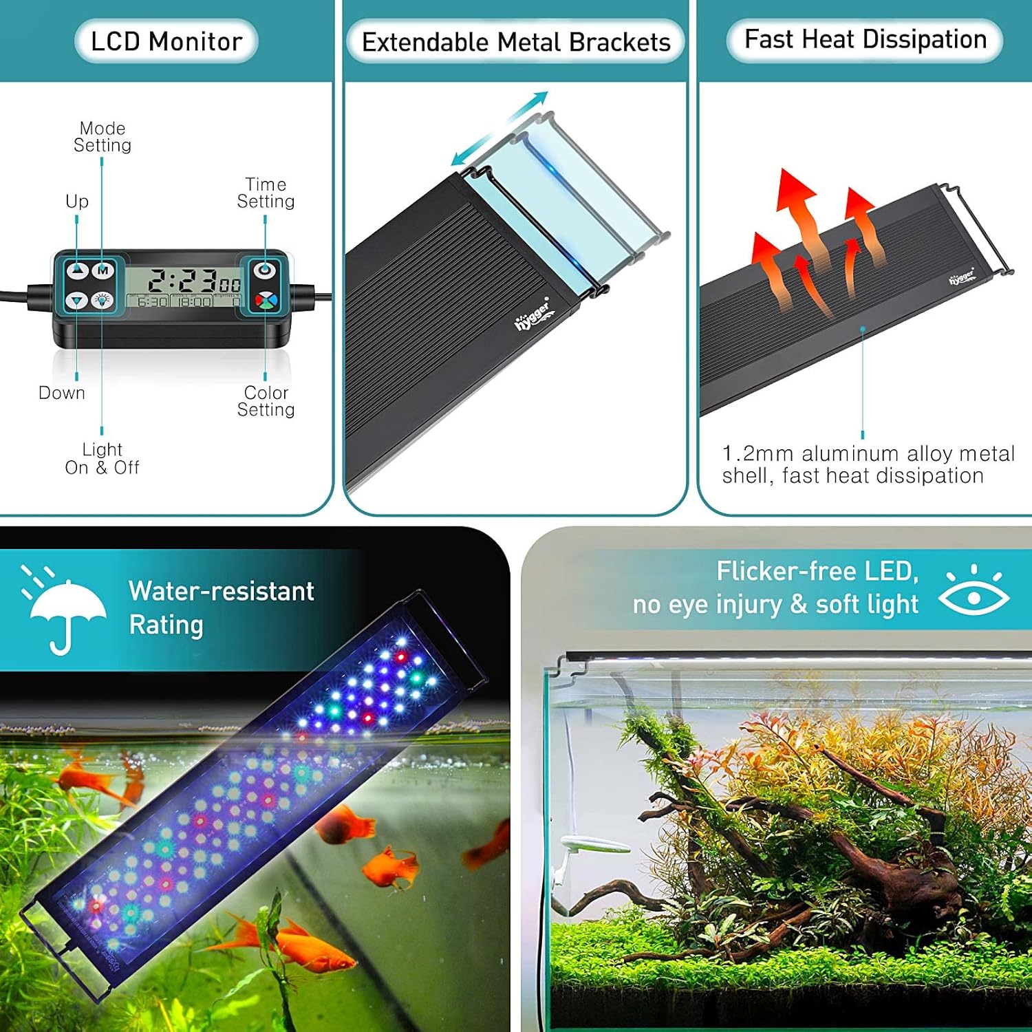 Thumbnail 5 de hygger Aquarium Beleuchtung LED-Vollspektrum 36W mit Monitor, 24/7-Zyklus & 7 Farben für Süßwasser (91–106 cm)