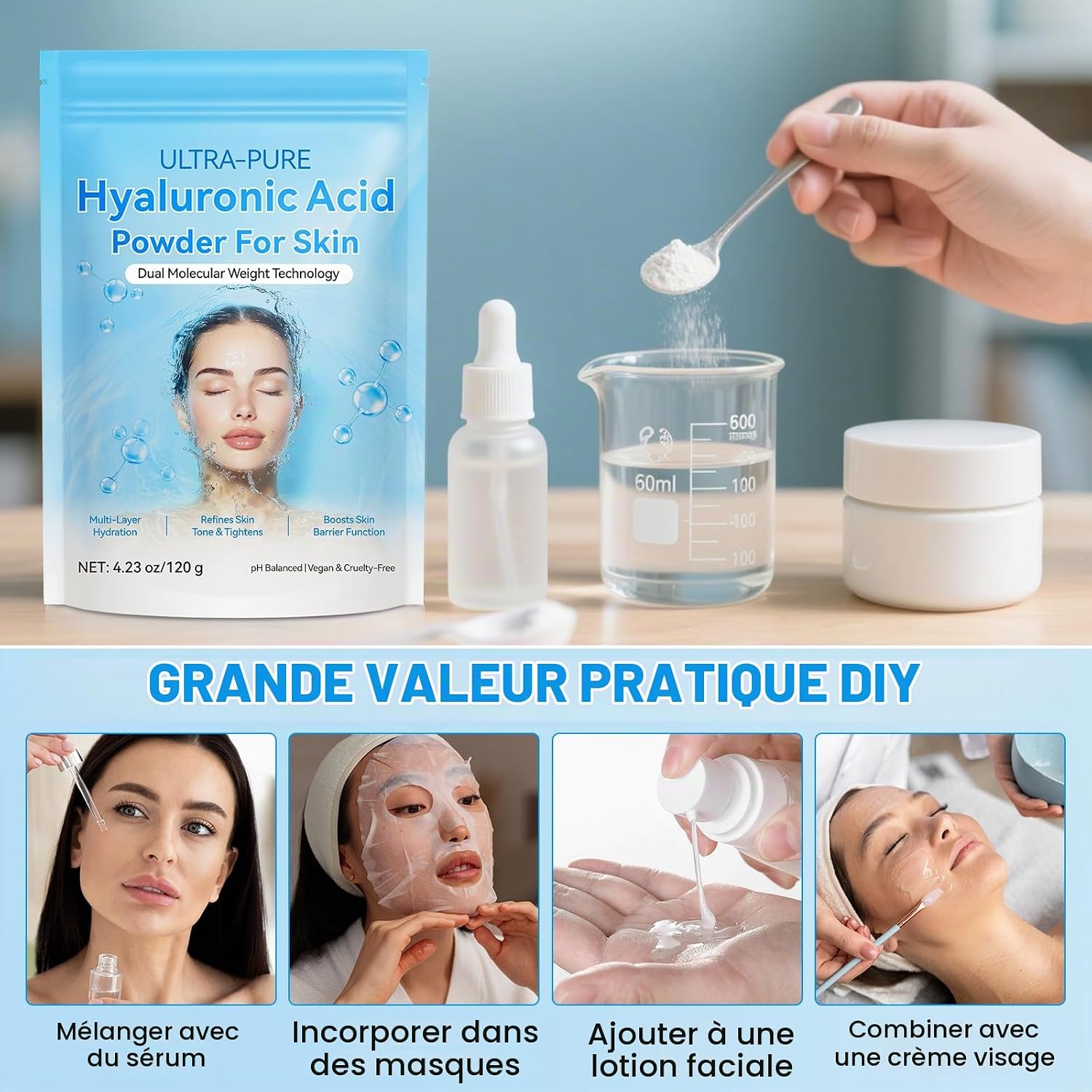 Detalle 2 de OEDPMFYL hyaluronzuurpoeder 120 g, dubbel moleculair gewicht