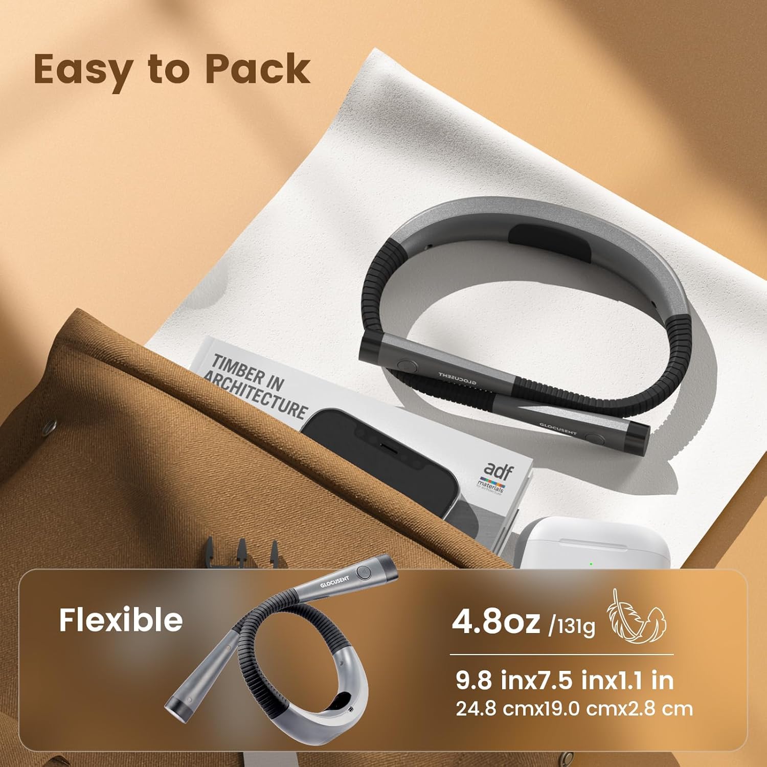 Thumbnail 4 de Glocusent Lampe de Lecture de Cou Rechargeable — Liseuse LED à 3 températures et 6 niveaux, pour lit et tricot