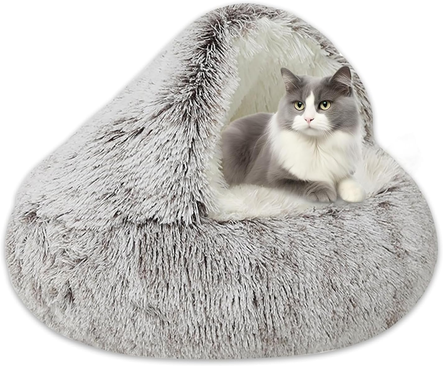 Detalle de YIGAARUI Calming Dog Bed (Large, 50cm inner cave) – fluffy plush cave bed for pets under 10kg