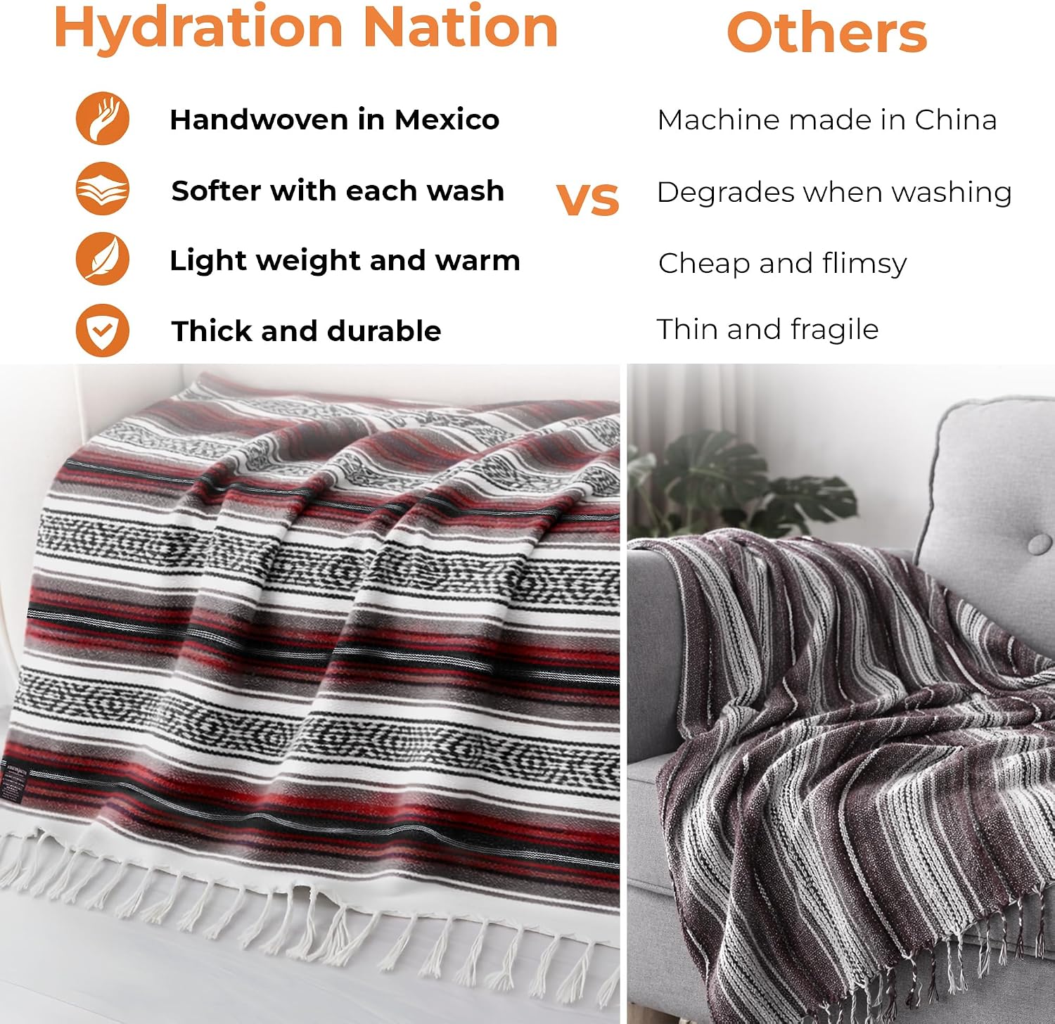 Thumbnail 6 de Hydration Nation Handcrafted Mexican Blanket, Cherry Recycled Blend Throw