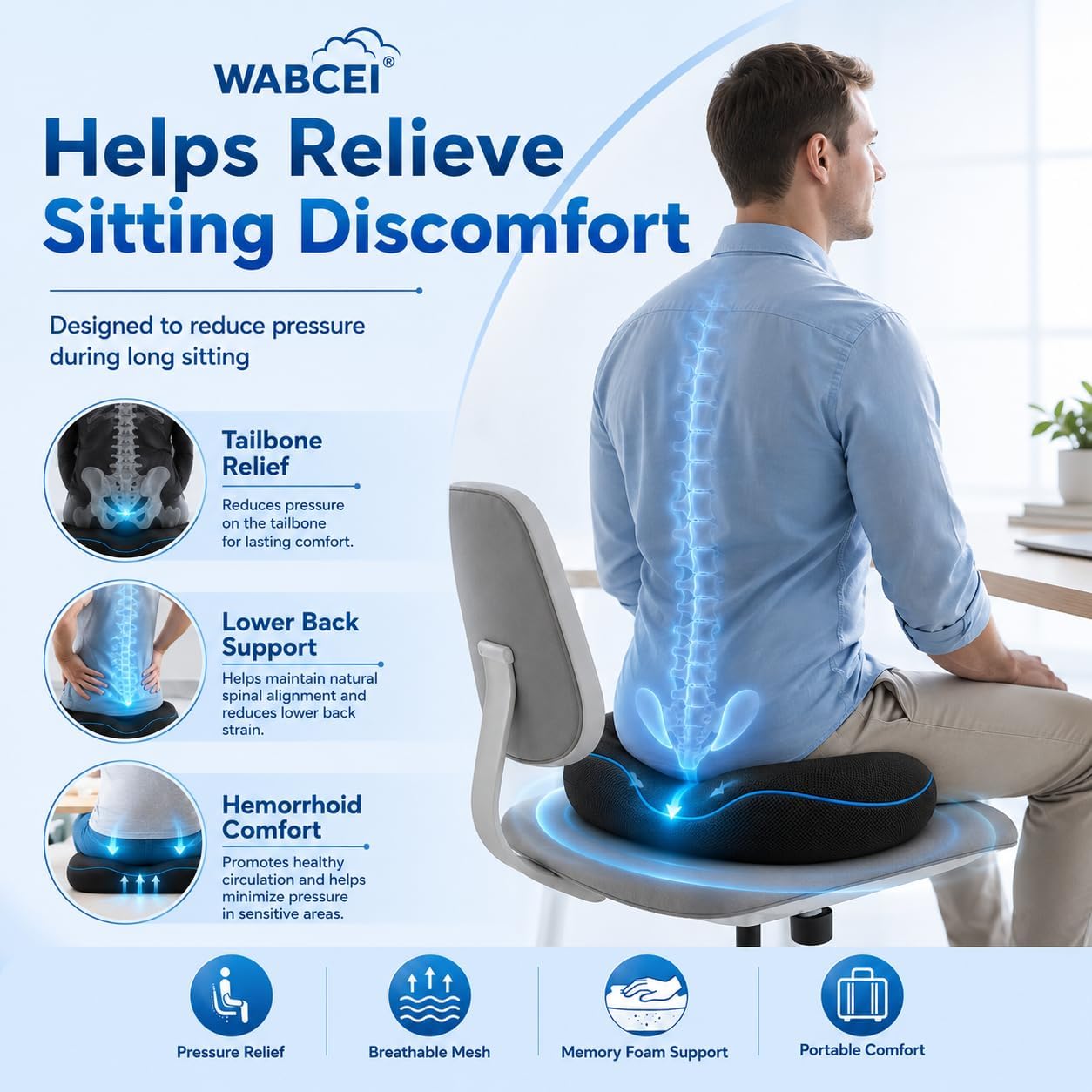 Thumbnail 3 de WABCEI Donut Pillow Seat Cushion for Hemorrhoids and Tailbone Pain Relief