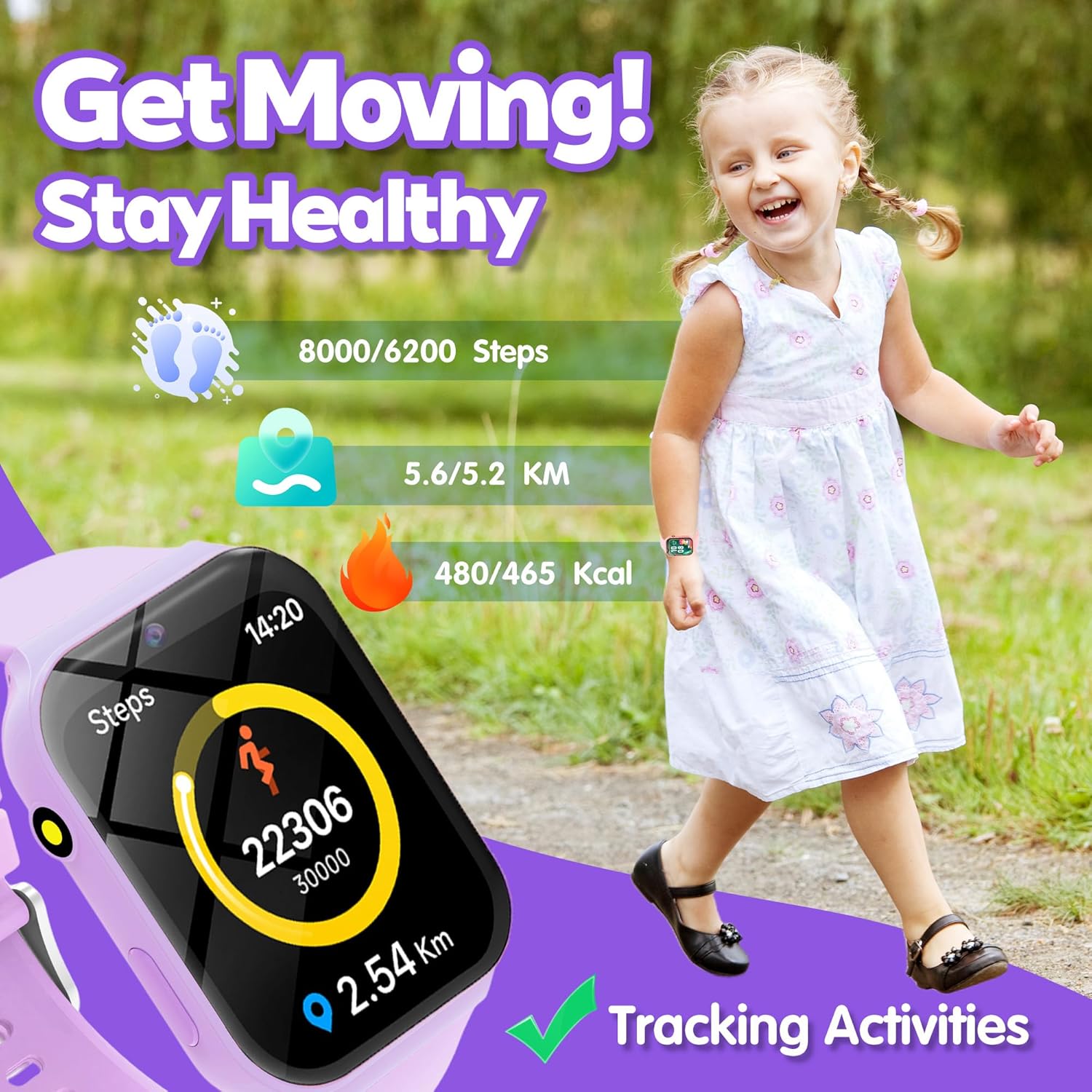 Detalle 2 de Kids Smart Watch for Girls & Boys: A practical first smartwatch with 1.83" display, 18 games and health tracking