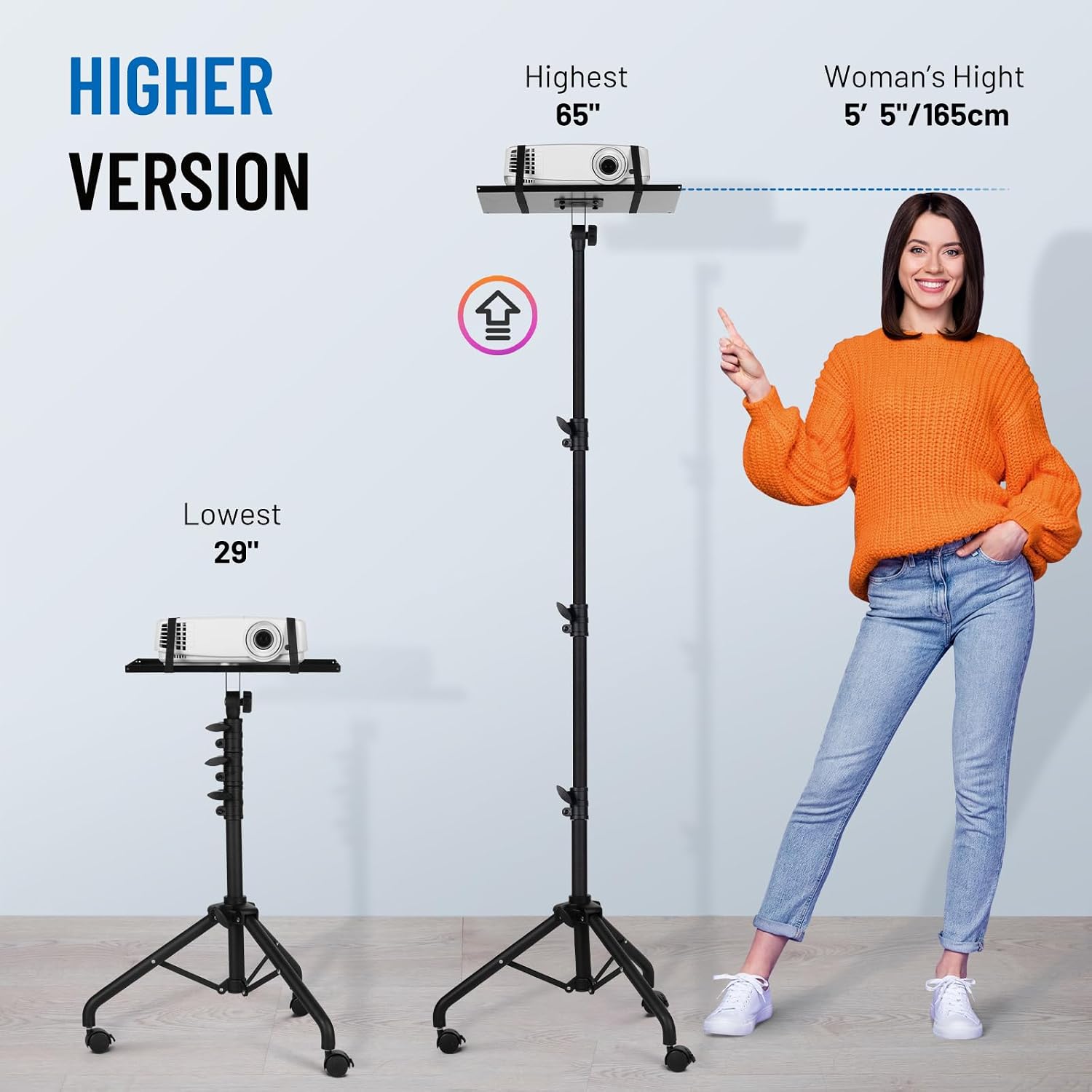 Detalle de CAHAYA US-CPS0332 Projector Stand with Casters, Adjustable Tripod and Tilt Panel