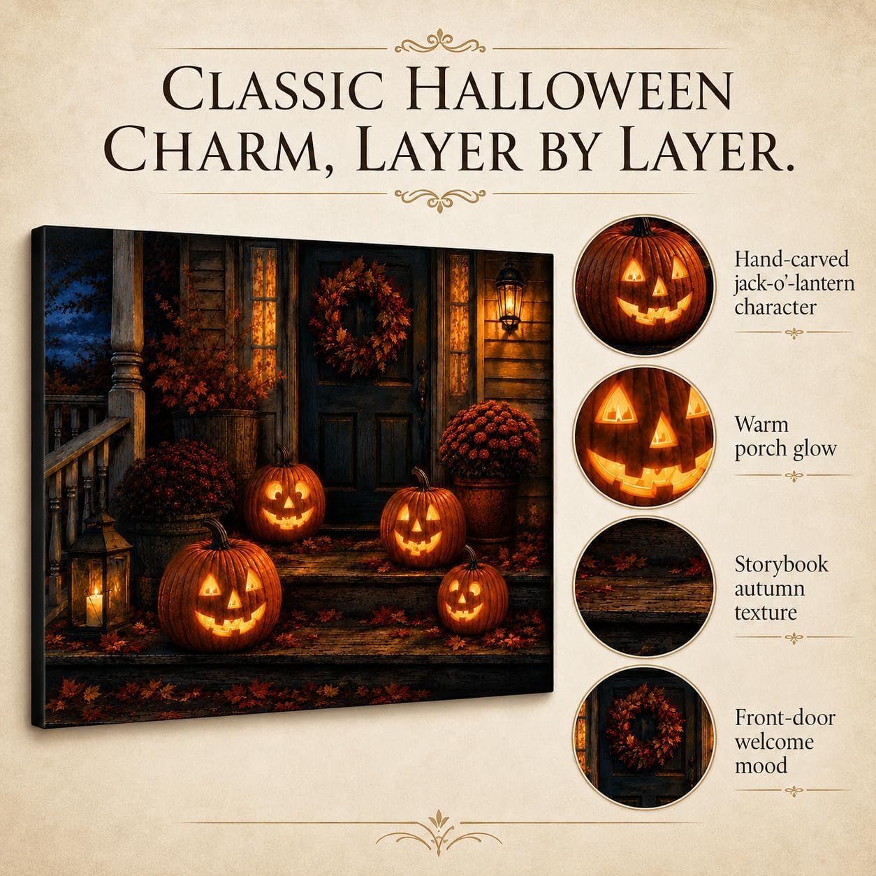 Detalle de VYPEROCK Jack-o'-Lantern Porch Canvas Wall Art, 16 x 20-Inch Landscape