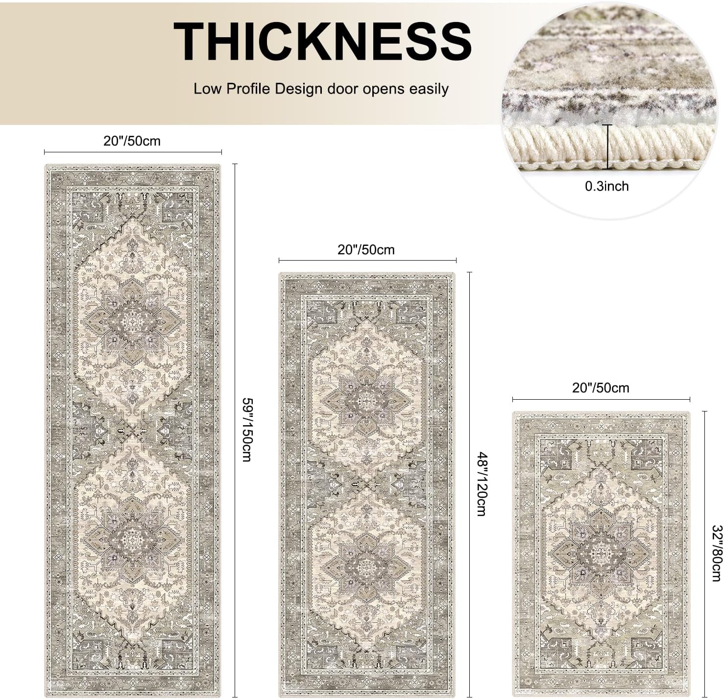 Thumbnail 1 de Yamaziot Boho Washable Kitchen Rugs Set of 3 (Non-Slip, Rubber Backing, Waterproof & Stain Resistant)
