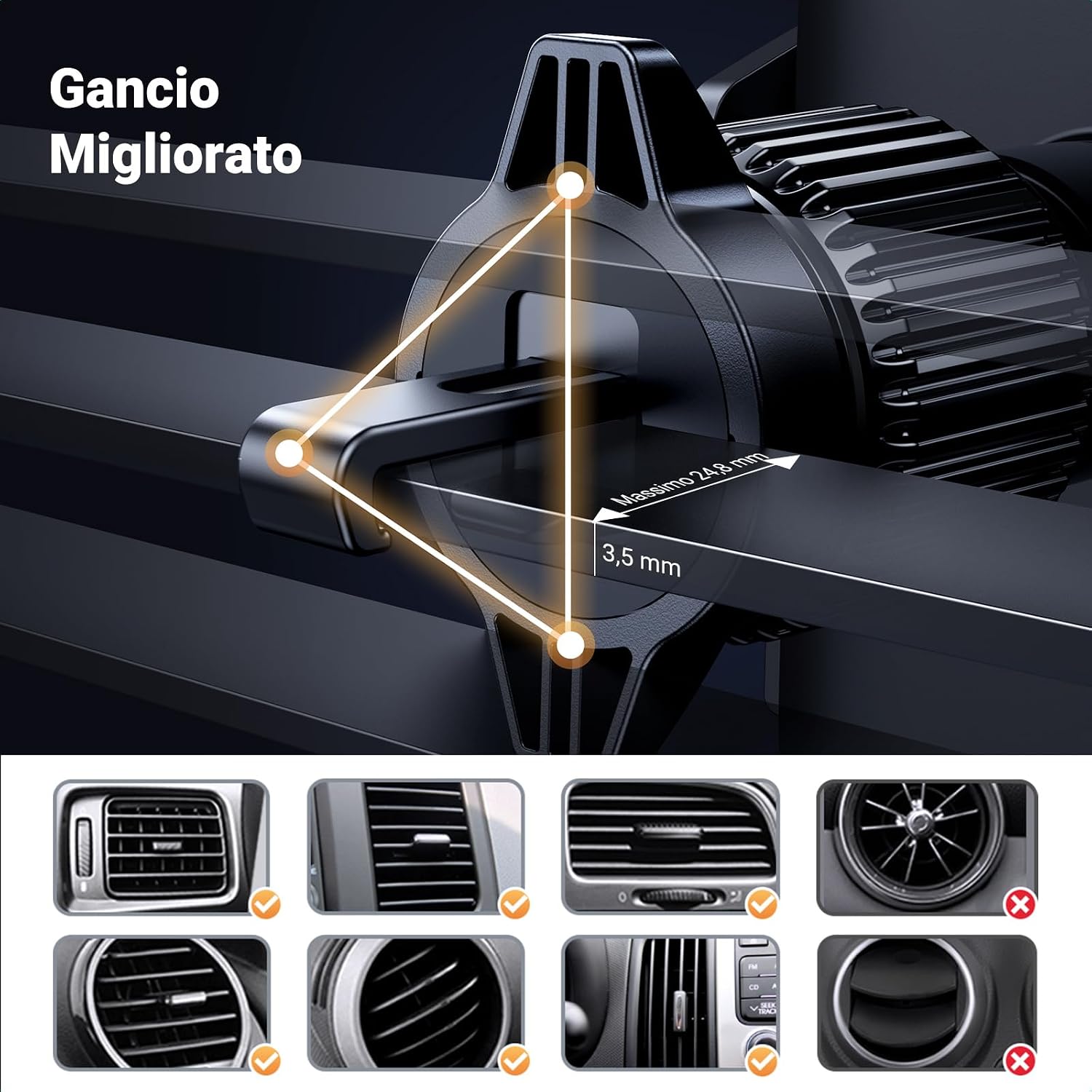 Thumbnail 4 de UGREEN Supporto Telefono Auto con Clip in Metallo e Ventilazione — Compatibile con iPhone 16/15/14 e Galaxy S24/S23 Ultra