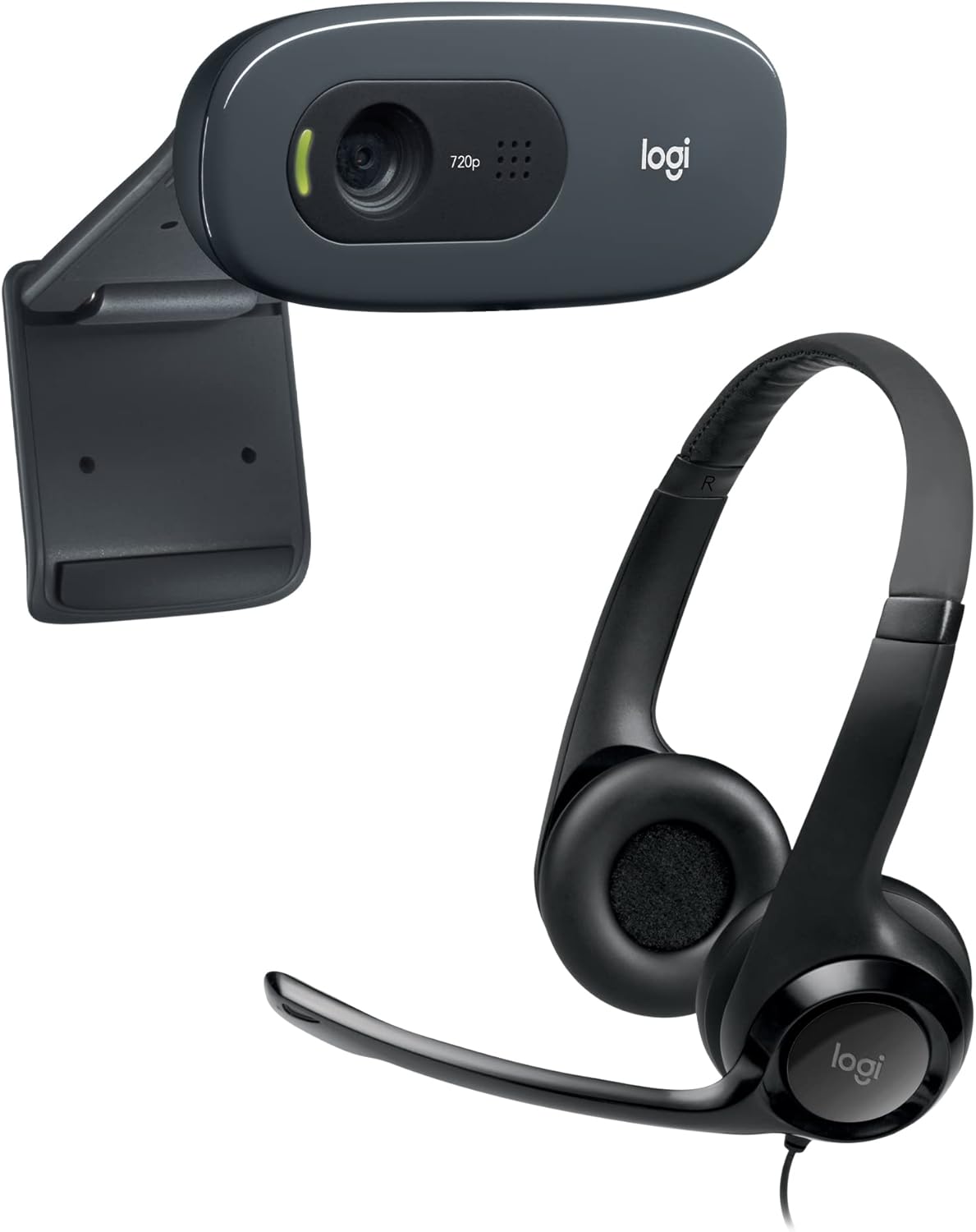 Logitech C270 HD Webcam and Logitech H390 USB Headset bundle (Black)