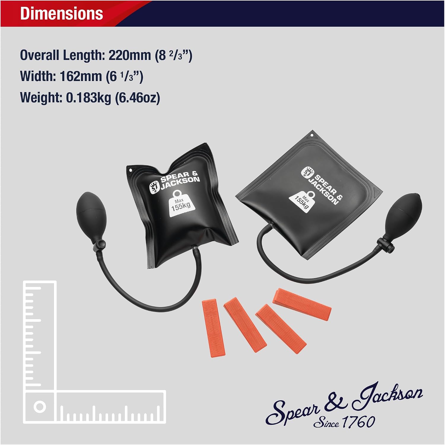 Thumbnail 5 de Spear & Jackson SJAIRBAG Inflatable Airbag and Wedge Set, 155kg per bag
