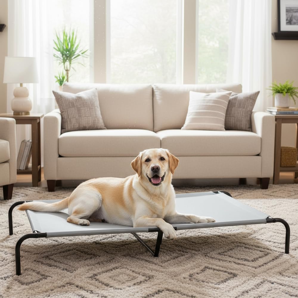 Detalle 2 de Amazon Basics Cooling Elevated Pet Bed for Large Dogs (X-Large) – Grey, 60x37x9 in
