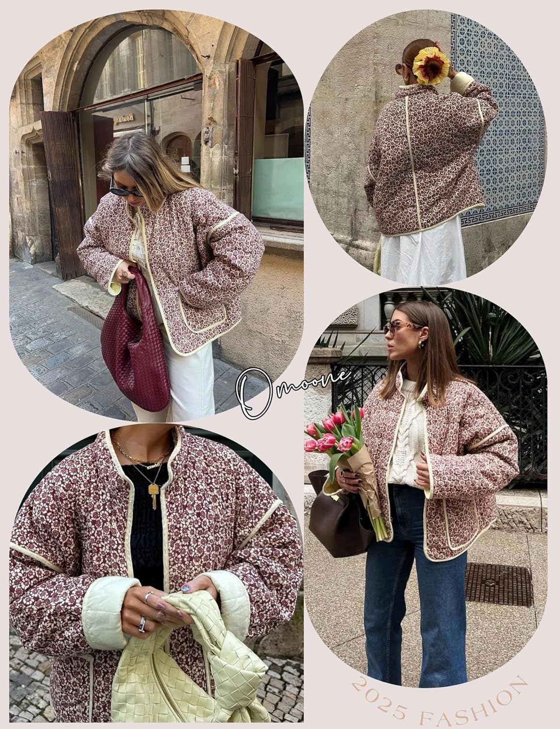 Detalle de Omoone Cropped Quilted Floral Puffer Jacket