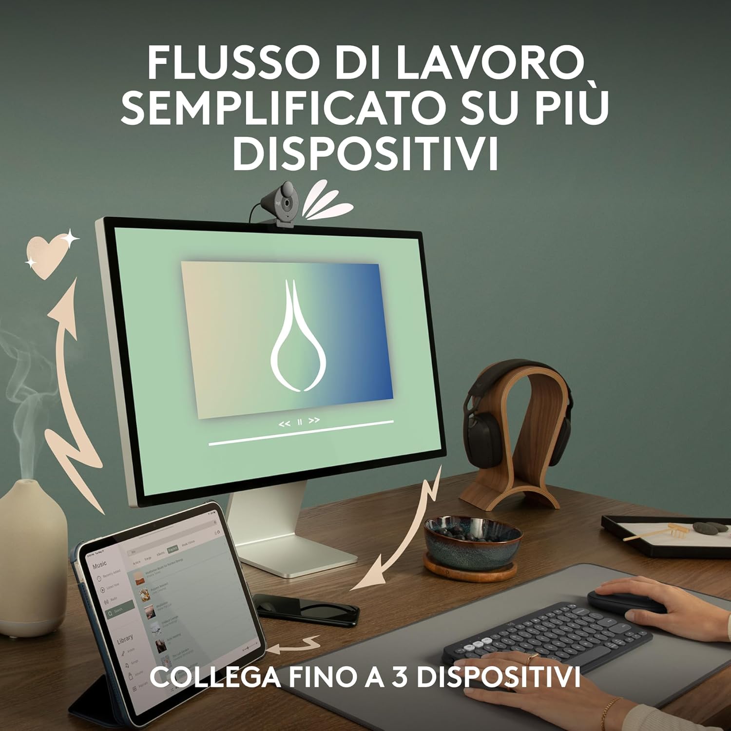 Detalle de Logitech Pebble Mouse 2 M350s: mouse Bluetooth sottile, silenzioso e versatile