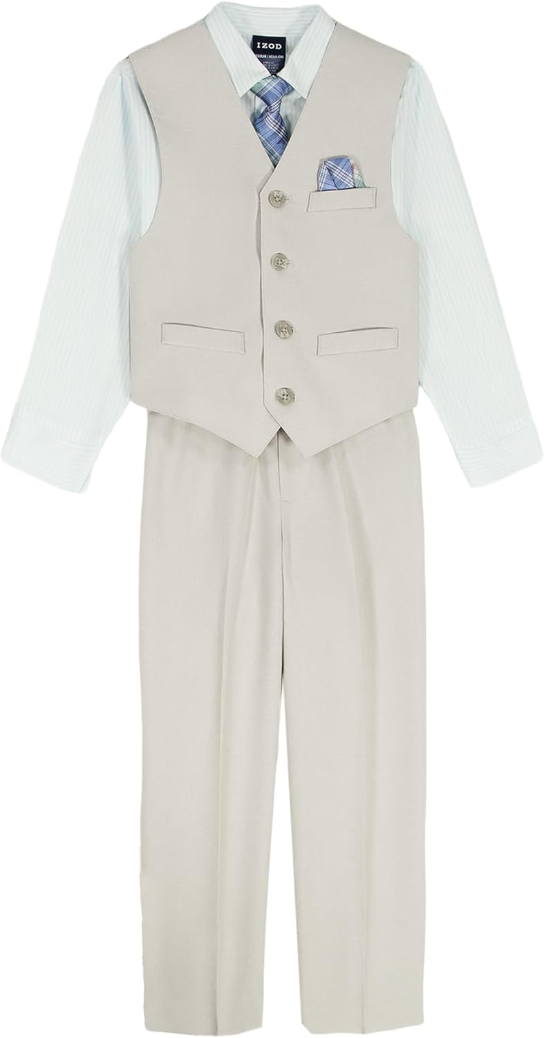 Detalle de IZOD Boys' 4-Piece Formal Dress Up Suit Set: Vest, Pants, Collared Shirt, and Tie