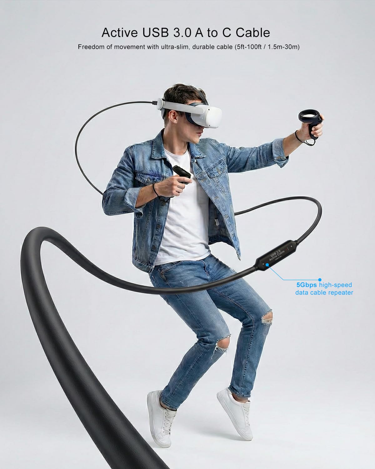 Thumbnail 2 de ZVOIYKM Active USB 3.0 A to C Extension Cable, 15m (50ft) with built-in signal booster