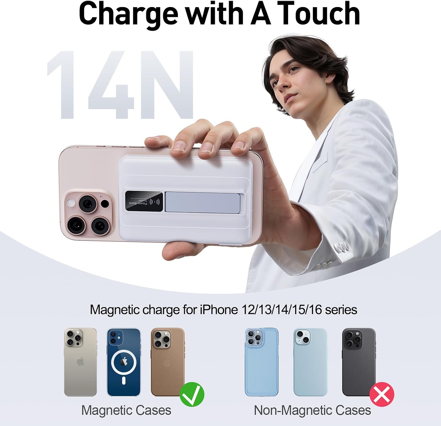 Detalle de FancyBean 10,000mAh Magnetic Wireless Power Bank, 22.5W, LED Display