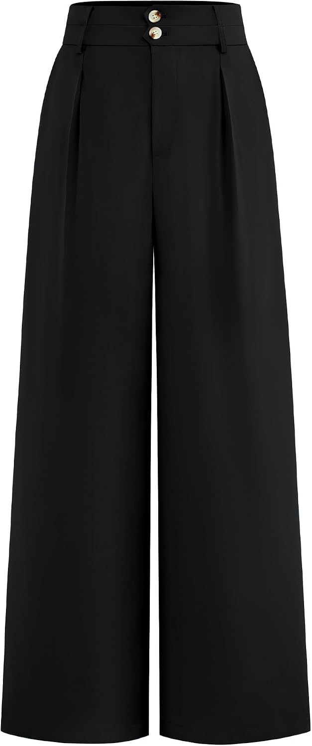 Detalle de BTFBM BT573 Wide-Leg Trousers, High-Waisted with Side Pockets and Pleats