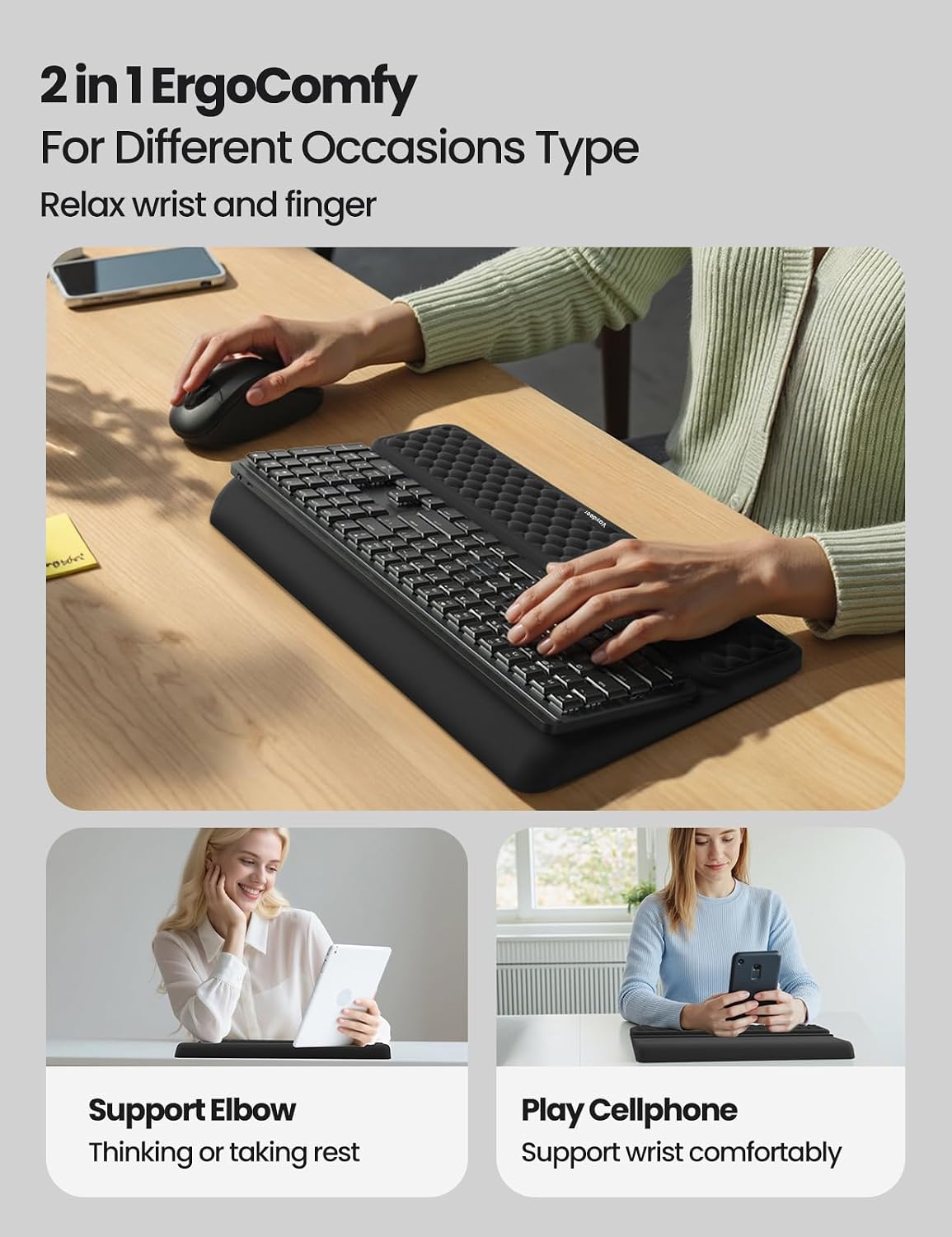 Detalle 2 de VAYDEER Ergonomic Keyboard Wrist Rest 2‑in‑1 ⌨