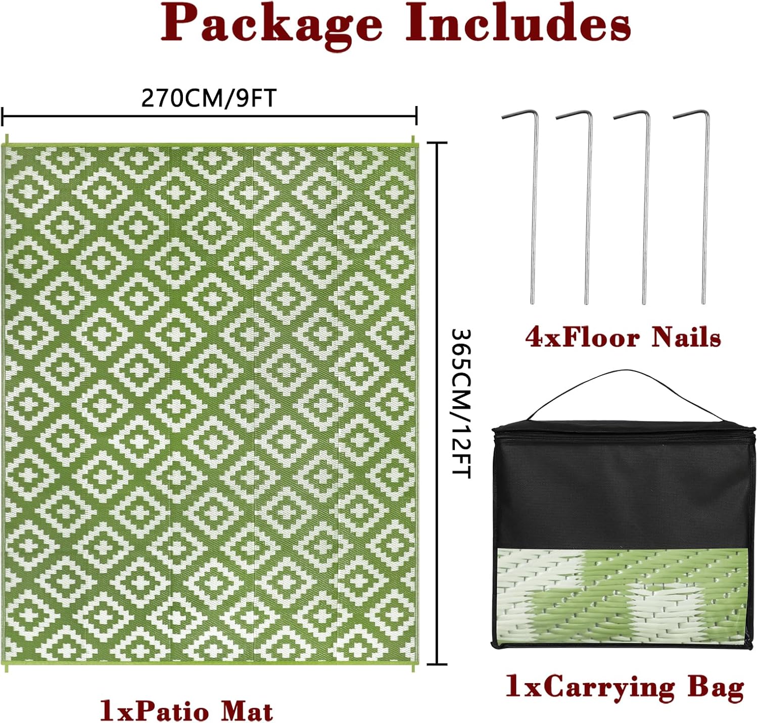 Detalle 2 de Homcomodar Outdoor Rug 270x365cm — Reversible, UV-Resistant Plastic Straw Deck Mat