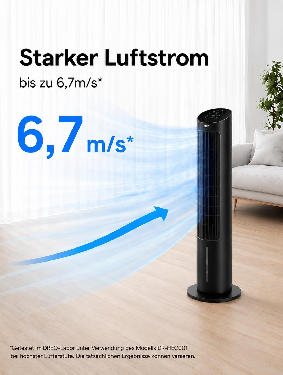 Detalle de DREO Turmventilator mit Kühlung – leise Verdunstungskühlung, 102 cm, Fernbedienung, 3 Modi, 4 Geschwindigkeiten, Schwarz
