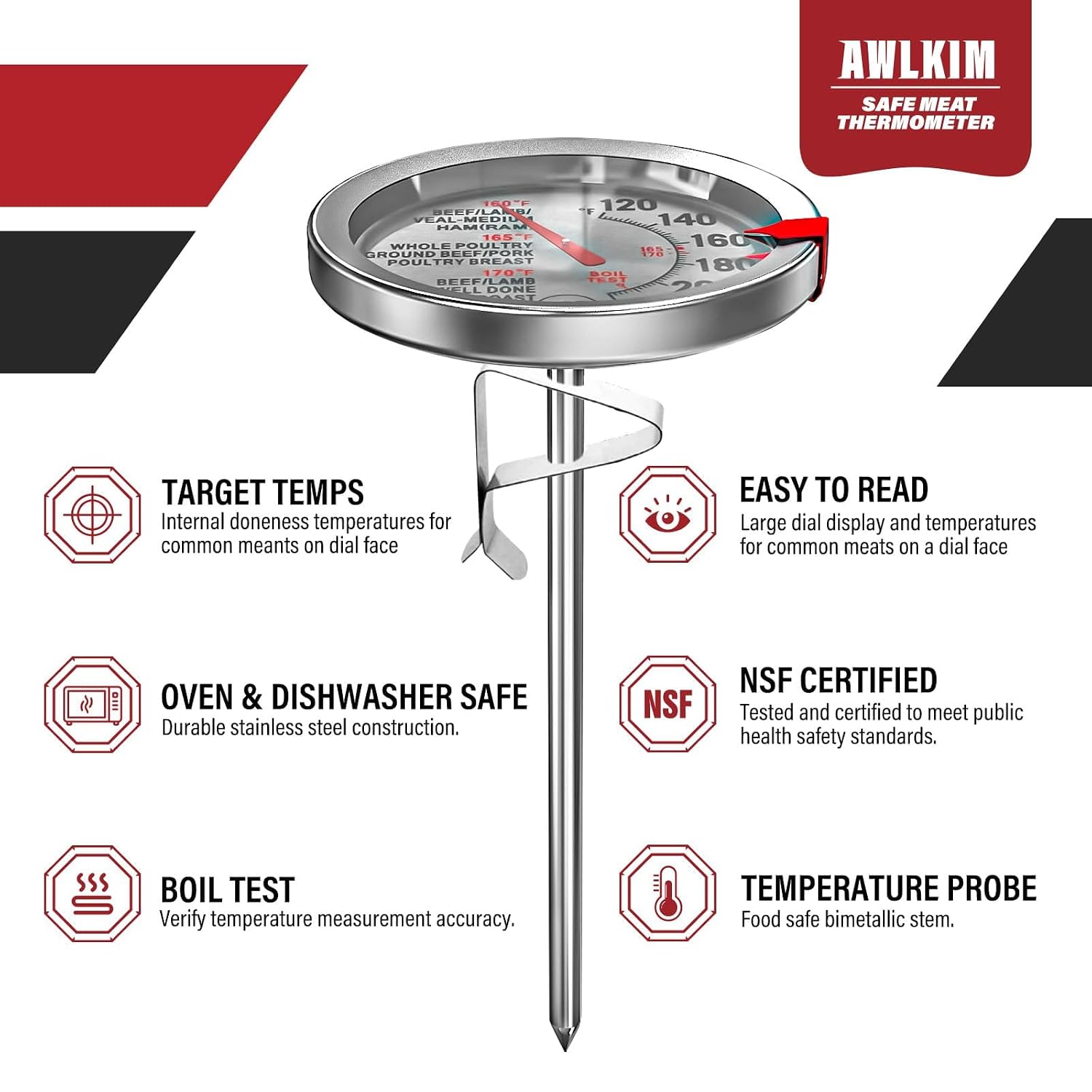 Detalle 2 de AWLKIM Stainless Steel Meat Thermometer 2 Pack 🍽