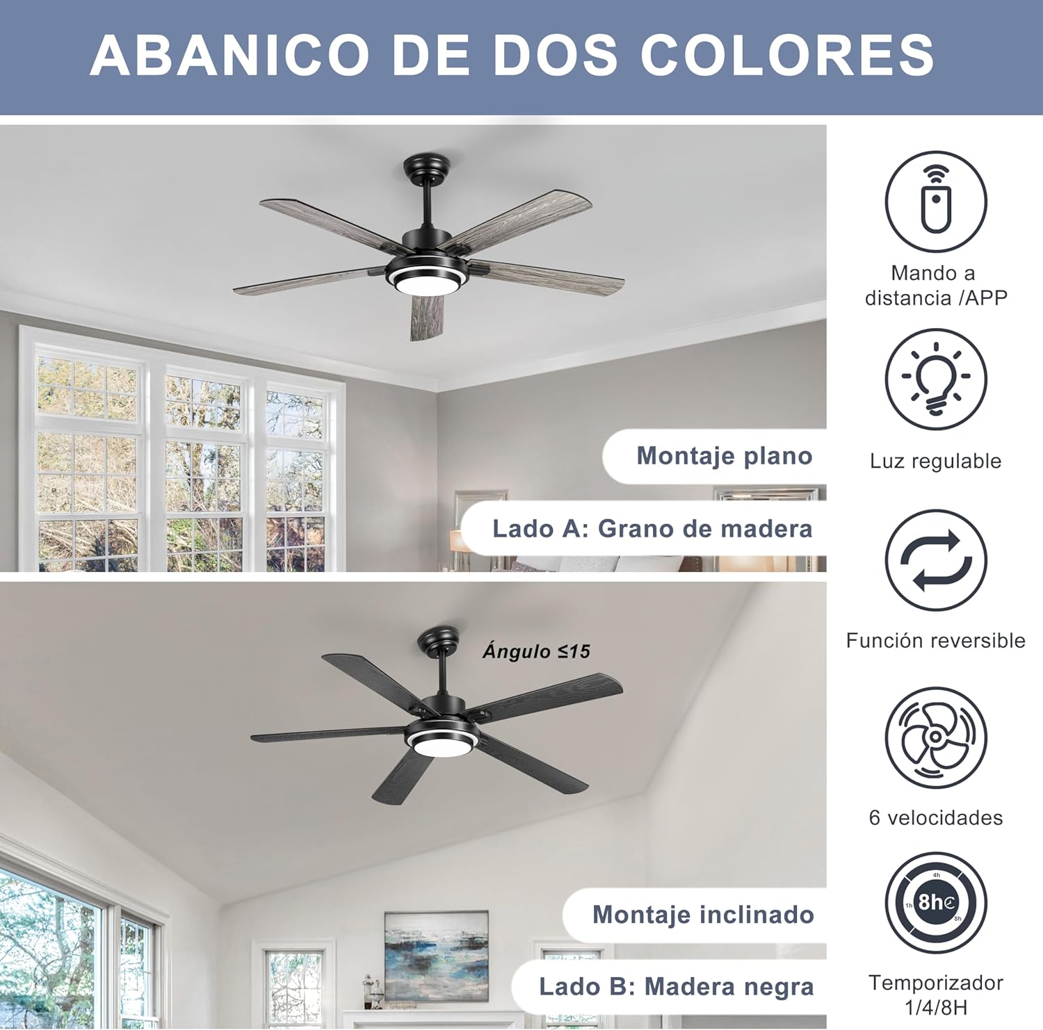 Thumbnail 4 de Ohniyou Ventilador de Techo Negro 132 cm con Luz 🌀