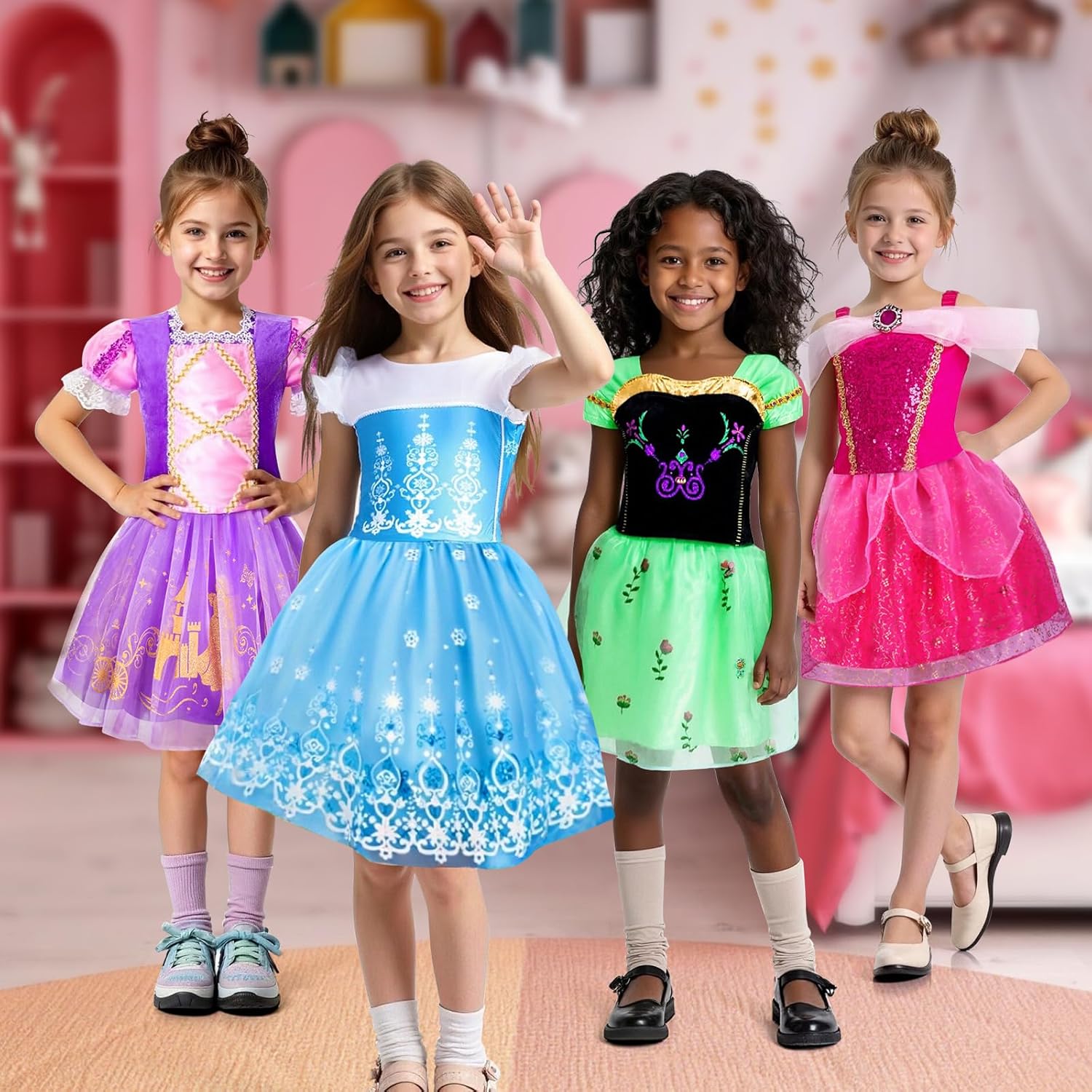 Thumbnail 6 de MELAND Princess Costumes for Girls – 4 fancy dress-up sets with accessories (age 3–8)