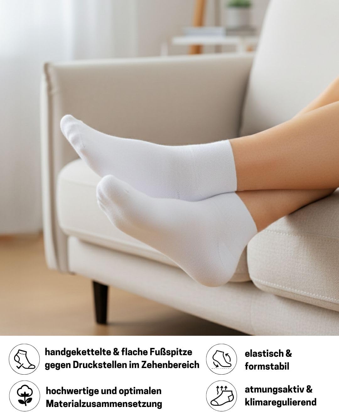 Detalle de sockenkauf24 – 10 Paar kurze Diabetikersocken (Quarter) ohne Gummibund, Nahtfrei, für Damen & Herren
