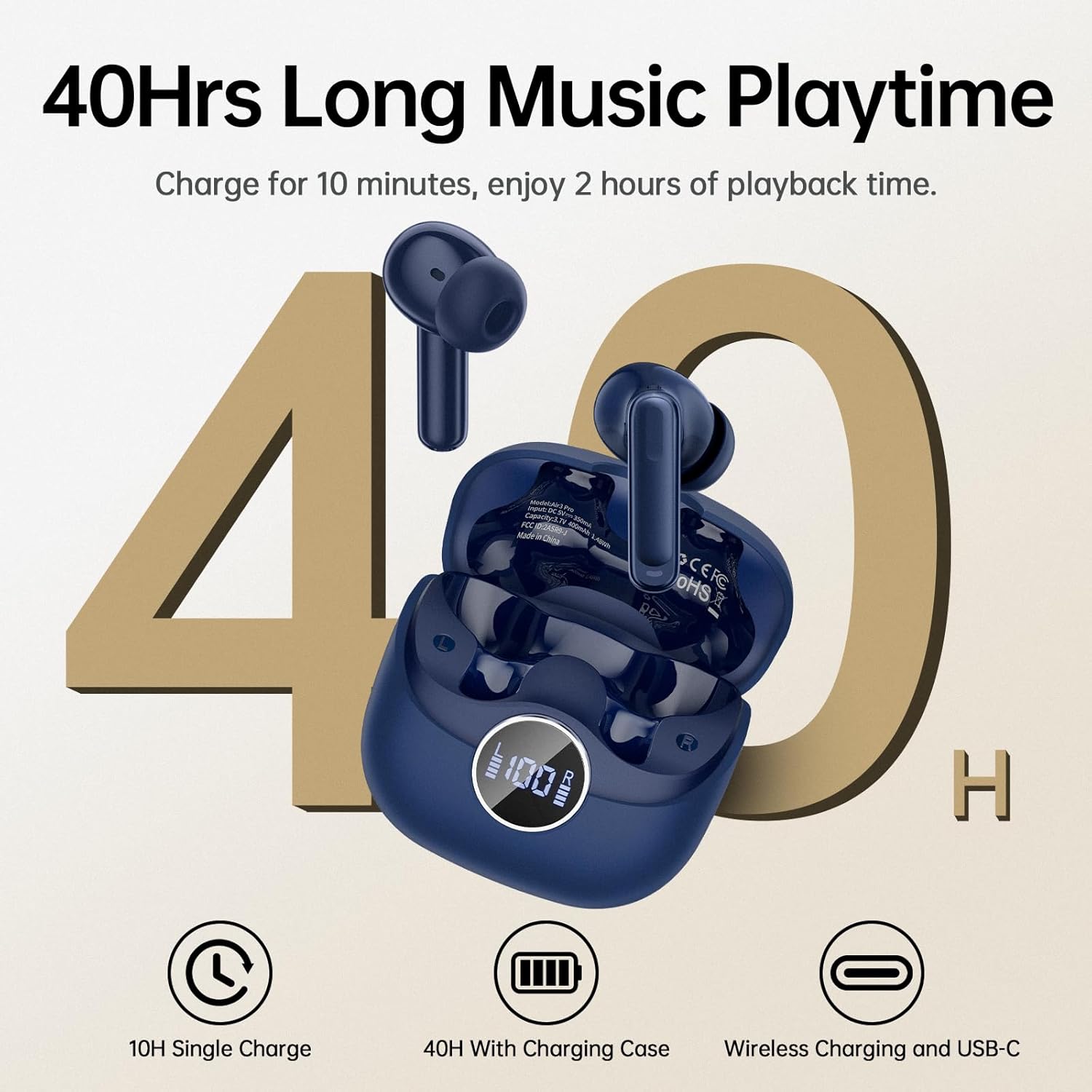 Thumbnail 3 de xinwld Adaptive Hybrid ANC Earbuds (2026) – 40H, IP7, Wireless Charging