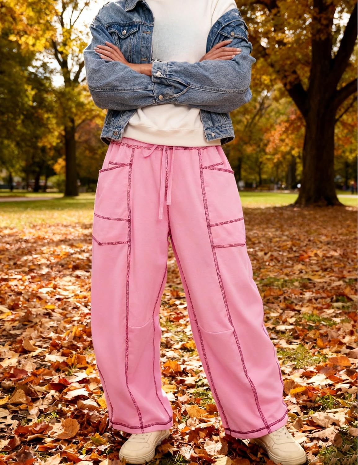 Thumbnail 4 de Athlisan Women's Baggy Barrel Pants: Wide-Leg Lounge Sweatpants with Pockets