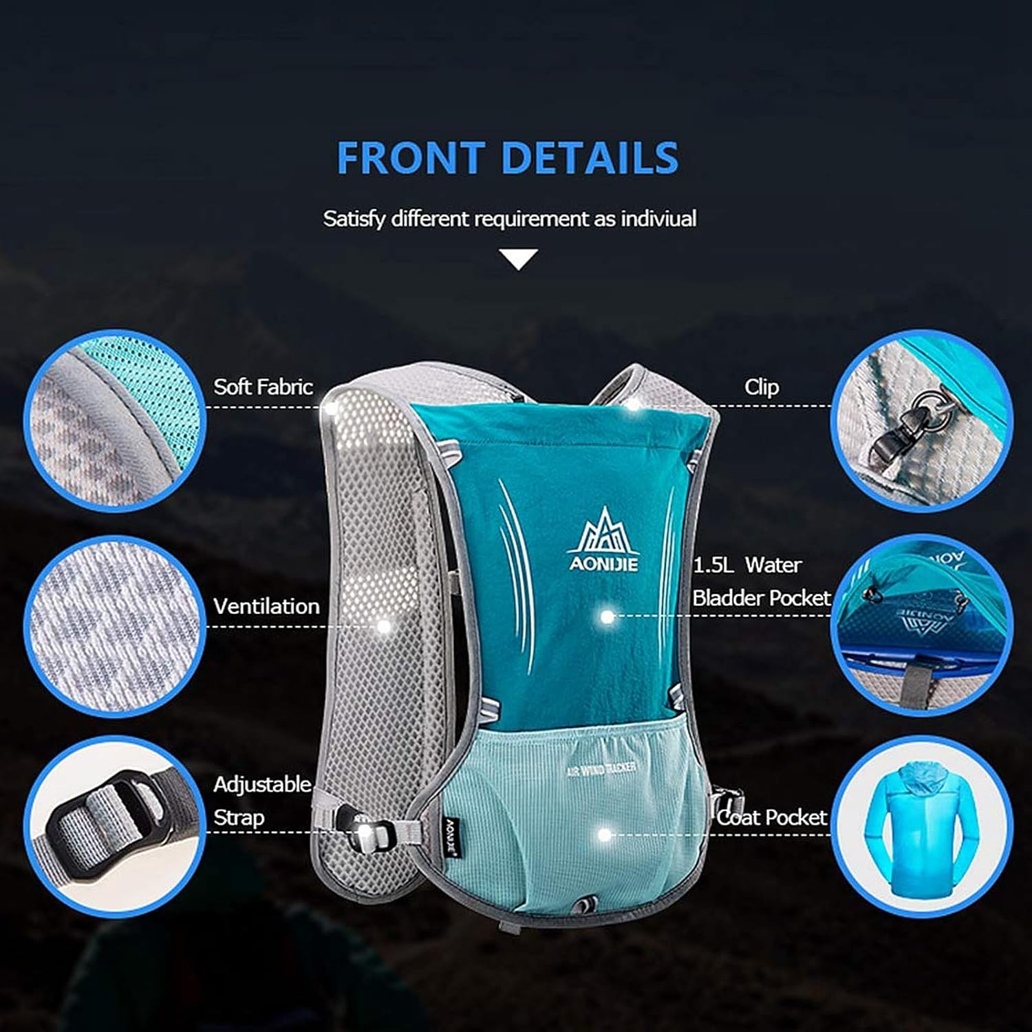 Thumbnail 3 de AONIJIE Hydration Vest Pack 5L for Marathoner Running with 1.5L Bladder