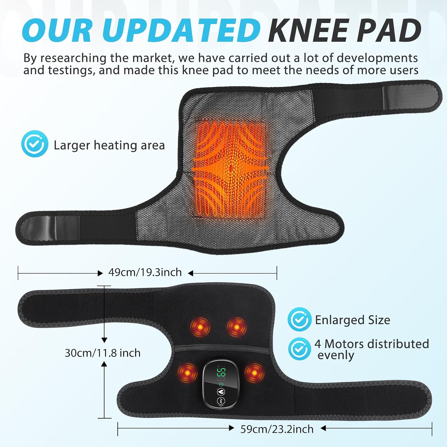 Detalle 2 de FlareMore draadloze verwarmde kniebrace met touchscreen, 4 motoren en 5 standen