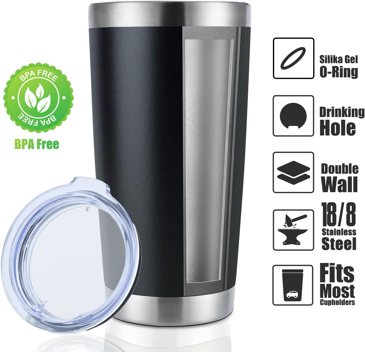 Thumbnail 1 de DOMICARE 20oz Stainless Steel Tumbler Bulk with Lid (12 Pack) - Double Wall Vacuum Insulated, Powder Black