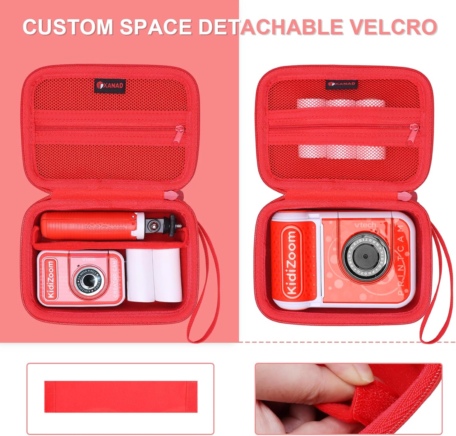 Detalle 2 de XANAD Kinderkamera Tasche für VTech Kidizoom Print Cam/Kidizoom Video Studio HD (rot)
