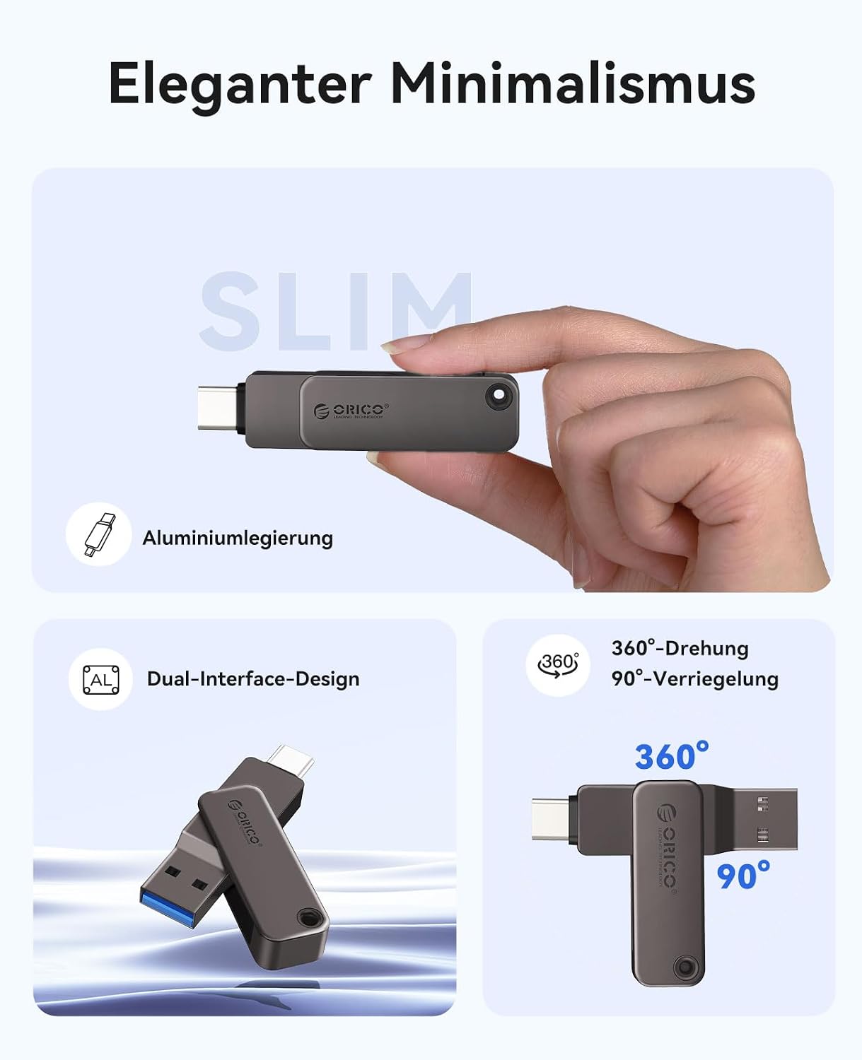 Detalle de ORICO USB Stick 64GB USB 3.2 Gen 1 Dual USB-C & USB-A – Tragbarer Speicherstick (EB05)