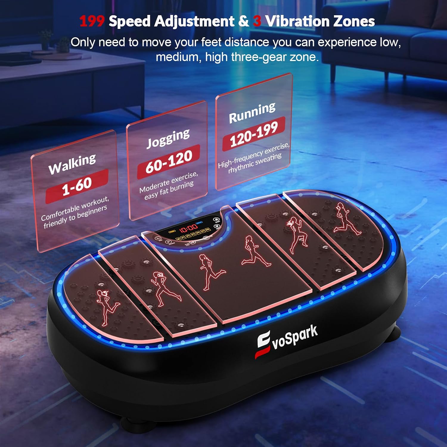 Detalle 2 de EvoSpark Vibration Plate 2026, dual-motor vibration machine 🏋