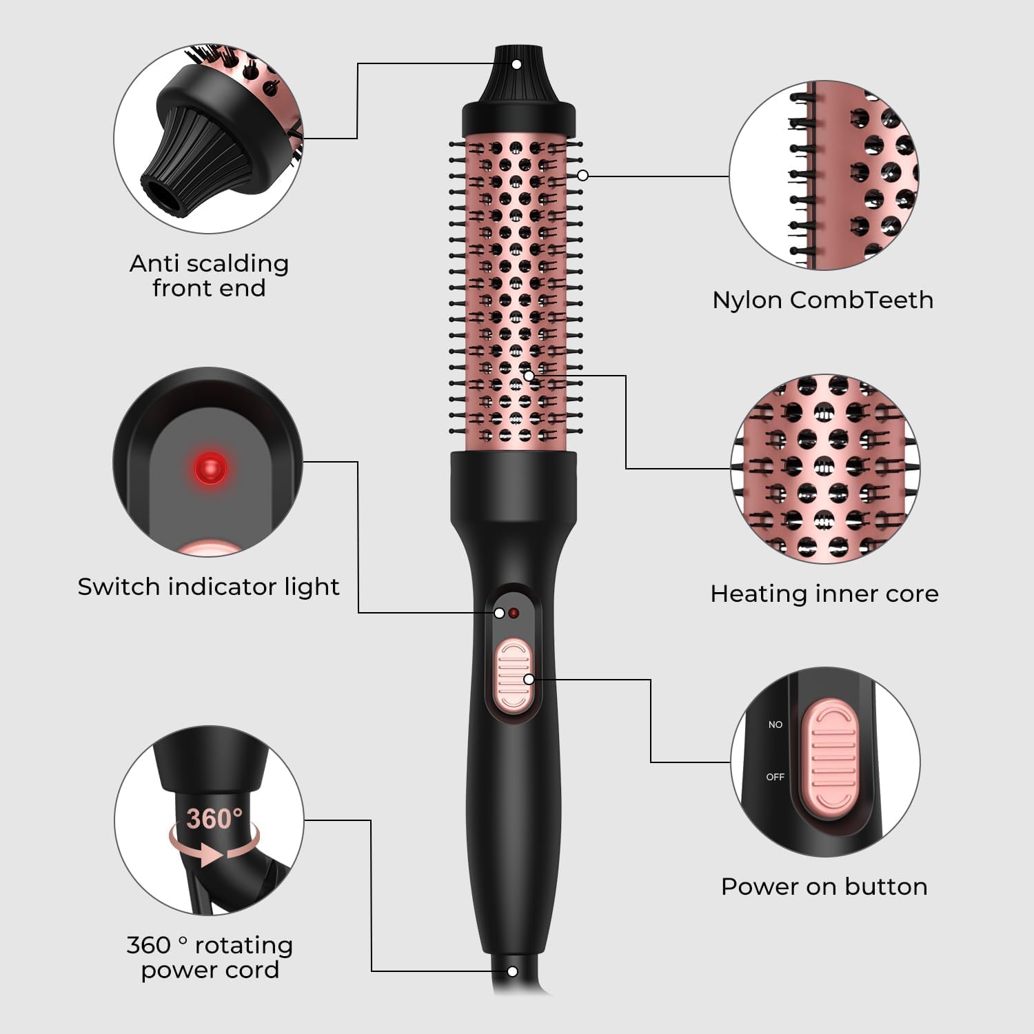 Detalle de UKLISS Thermobürste 32mm – 3-in-1 Rundbürste für glatte, voluminöse Looks bis 200℃