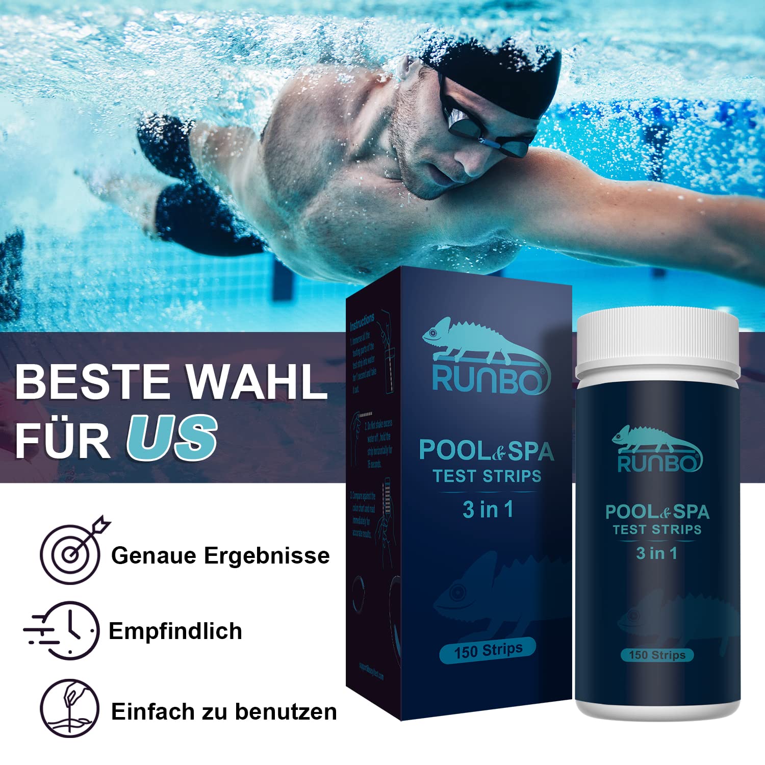 Detalle 2 de RUNBO 3 in 1 Hot Tub Test Strips 150 counts 🧪