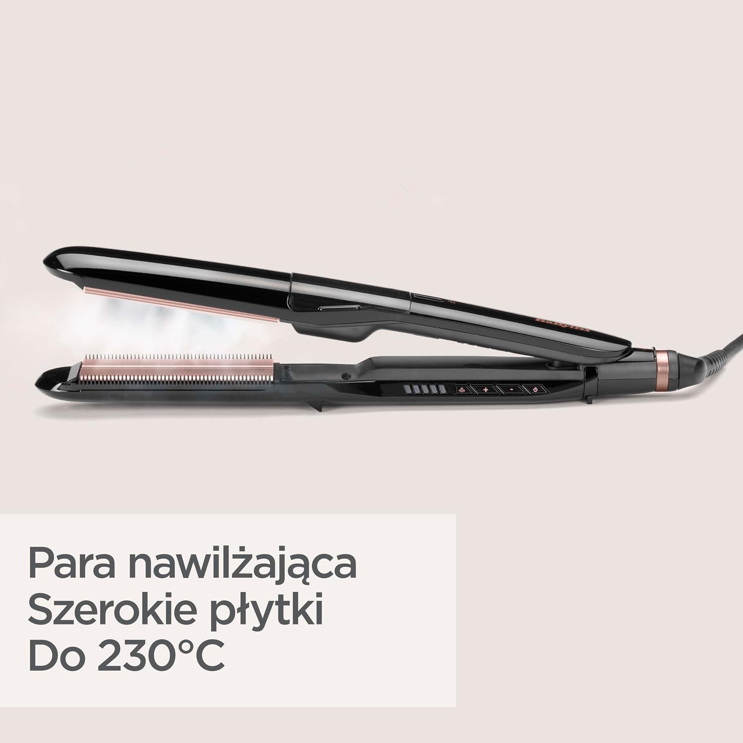 Detalle 2 de BaByliss ST493E Steam Smooth – parowa prostownica z ceramicznymi płytkami XL 39 mm