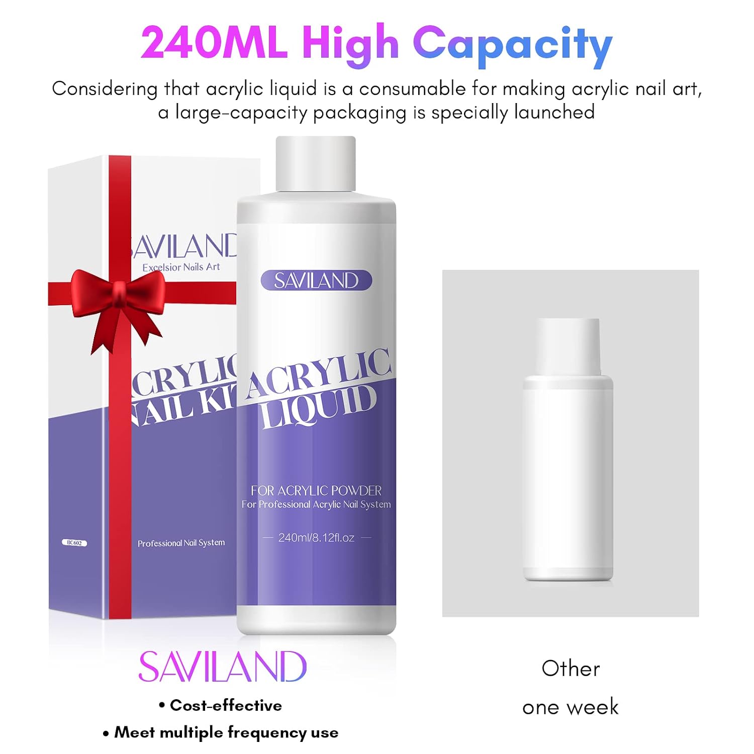 Detalle de Saviland Acryl Liquid für Nägel (240 ml) mit 3 Acrylpinseln – MMA-freie Formel für Verlängerung & Schnitzen