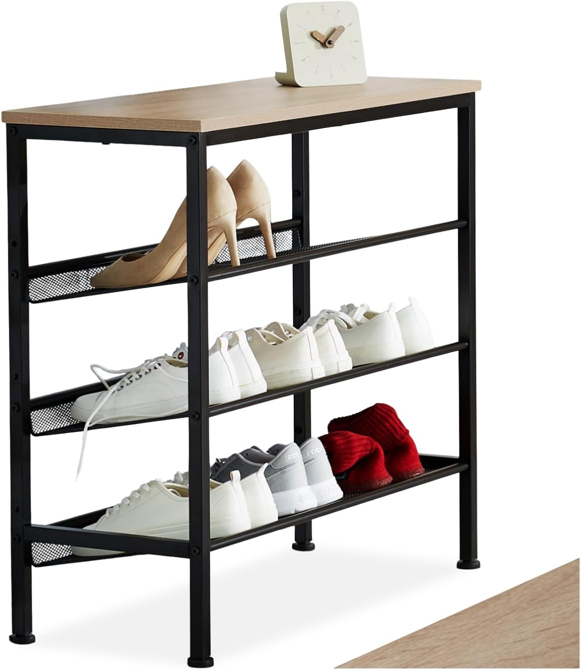 Detalle de tectake Wolverhampton 404284 schoenenrek, industrieel licht eiken, 3 roosters