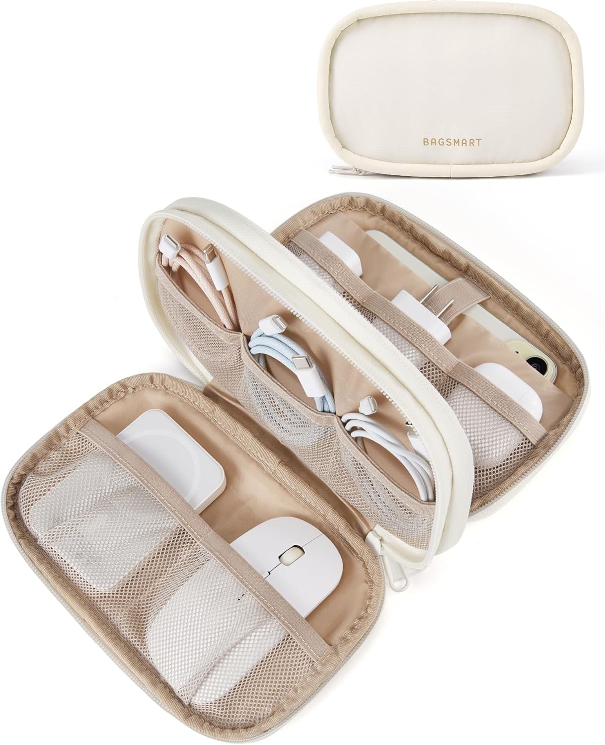 Detalle de BAGSMART BM0101036 Electronics Organizer, Double-Layer Padded Case, Beige