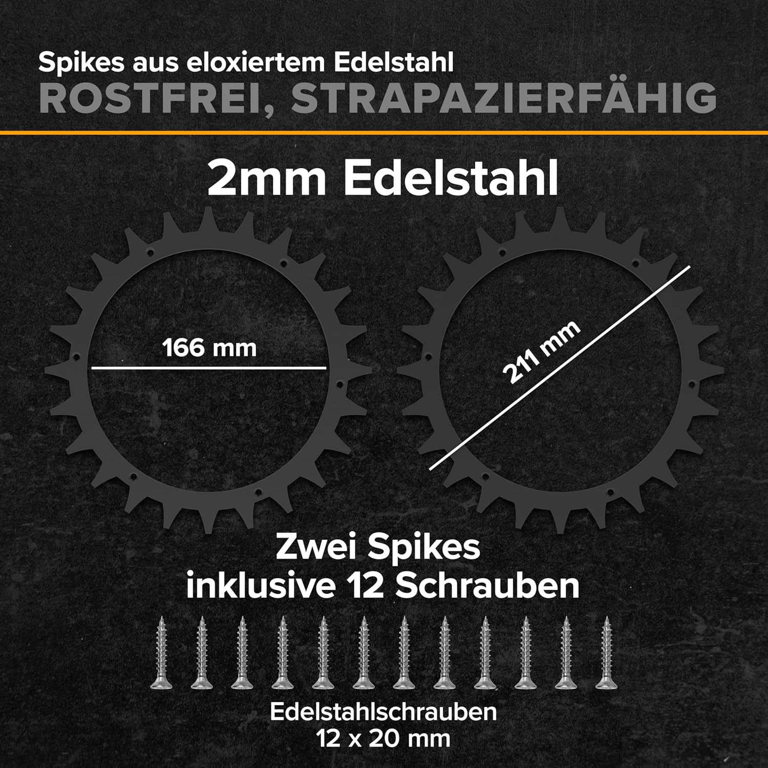 Thumbnail 4 de ROBO CLAWS Edelstahl Spikes schwarz für Worx Landroid S/M & Plus (2 mm) – 2× Traktionsspikes inkl. 12 Schrauben