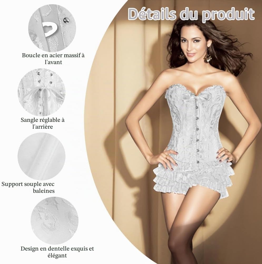 Detalle de AUYAO dameskorset in brokaat met veters, bustier voor feest en cosplay