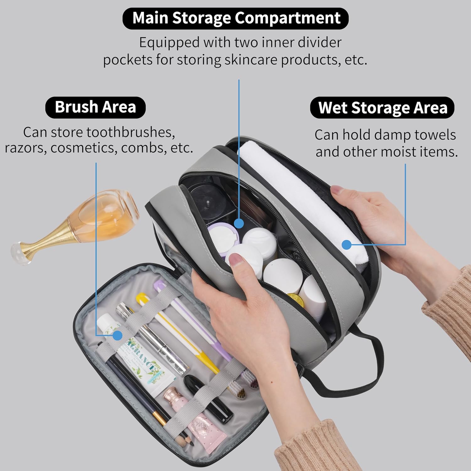 Detalle de IHIGOGOFA Travel Toiletry Bag for Men: Water-Resistant, Dry & Wet Separation, Portable Organiser