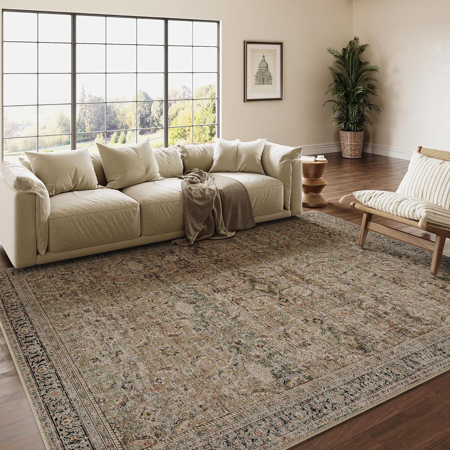 Thumbnail 6 de HUGEAR Vintage Beige Large Area Rug 300x400cm with Non-Slip TPR Backing (Washable, Low Pile)