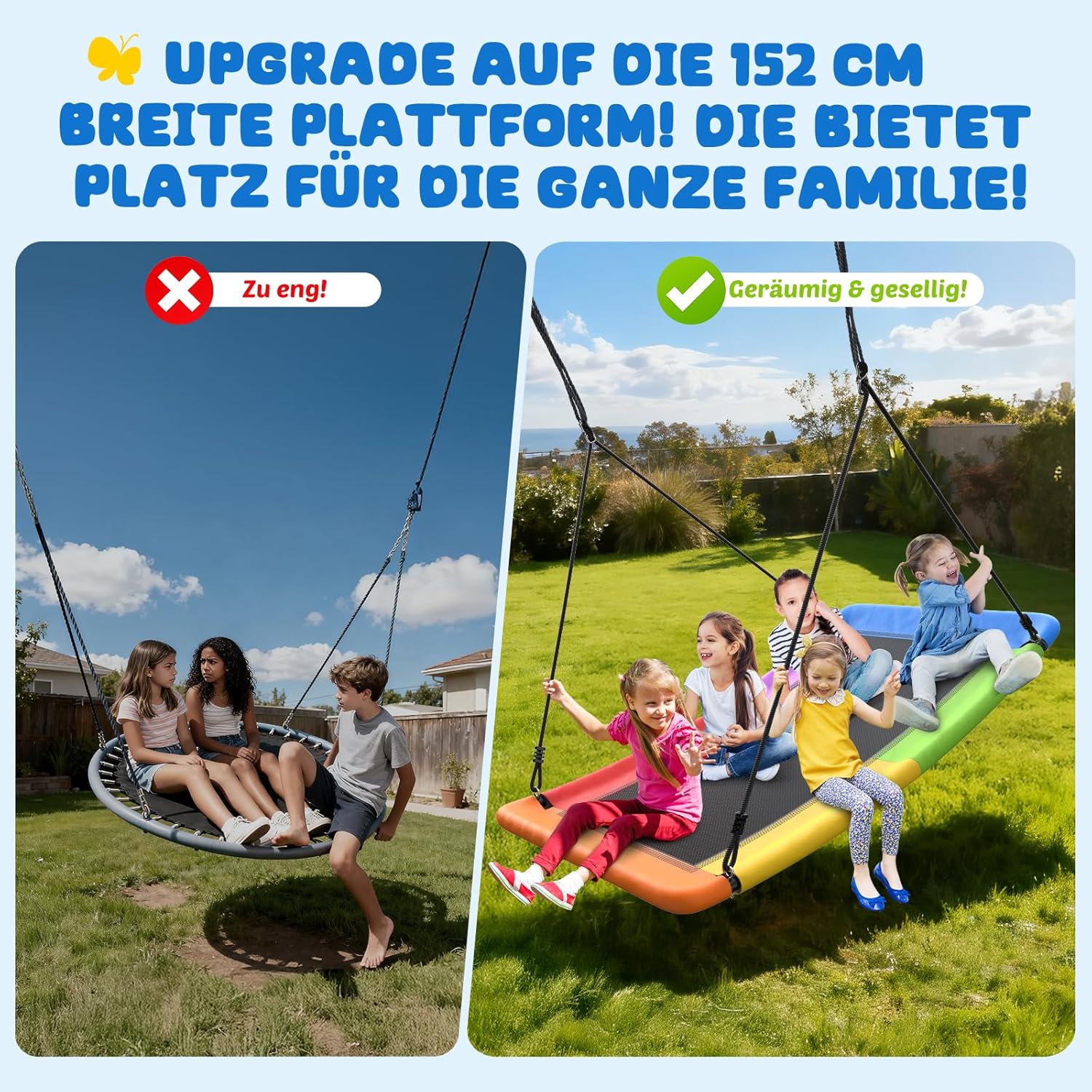 Detalle de Trekassy Nestschaukel Set 152cm XXL – wetterfest, belastbar bis 320 kg, 2 Stücke 3 m Gurten